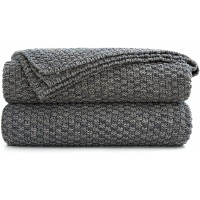 Longhui bedding Grey Knitted Throw Blanket for Couch Soft Cozy Machine Washable 100% Cotton Sofa Knit Blankets Heavy 3.0lb Weight 50 x 63 Inches Gray and White Color,Laundry Bag Included