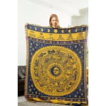 MayNest Boho Woven Throw Blanket Reversible Cotton Bohemian Tapestry Hippie Room Decor Witchy Astrology Zodiac Celestial Constellation Carpet Bed Chair Couch Sofa Cover Double Sided Yellow 51"x71"