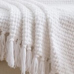 Melody House Super Soft Woven Plaid Pattern Throw Decorative Throw Blanket with Tassels 50x60 Bright White