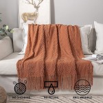 MIULEE Throw Blanket for Couch Textured Knitted Blanket with Tassels Cozy Woven Boho Bed Blanket for Sofa Bed Chair Wave Pattern 50"x60" Orange Yellow