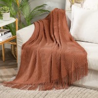 MIULEE Throw Blanket for Couch Textured Knitted Blanket with Tassels Cozy Woven Boho Bed Blanket for Sofa Bed Chair Wave Pattern 50"x60" Orange Yellow