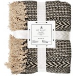 MOTINI 100% Cotton Decorative Blankets Cozy Black and Beige Throw Blankets Hand-Knitted Striped with Tassel for Sofa Couch 50 x 60 inch