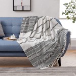 MOTINI 100% Cotton Decorative Blankets Cozy Black and White Throw Blankets Hand-Knitted with Tassel for Sofa Couch 60 x 50 inch
