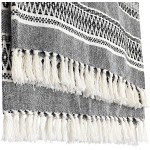 MOTINI 100% Cotton Decorative Blankets Cozy Black and White Throw Blankets Hand-Knitted with Tassel for Sofa Couch 60 x 50 inch