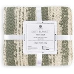 MOTINI 100% Cotton Decorative Throw Blanket Tassel Green and Beige Striped Throw Knitted Blanket Herringbone Fringe Elegant Throw for Couch Bed Sofa 50" x 60"