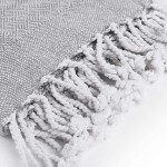 MOTINI Grey Throw Blanket Gray and White Textured Hand Knitted Cozy Plaid Pattern Decorative Farmhouse Throws and Blankets for Couch Bed 50"x60" 100% Cotton