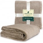 PAVILIA Waffle Textured Fleece Throw Blanket for Couch Sofa Tan Taupe | Soft Plush Velvet Flannel Blanket for Living Room | Fuzzy Lightweight Microfiber Throw for All Seasons 50 x 60 Inches