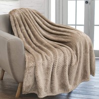 PAVILIA Waffle Textured Fleece Throw Blanket for Couch Sofa Tan Taupe | Soft Plush Velvet Flannel Blanket for Living Room | Fuzzy Lightweight Microfiber Throw for All Seasons 50 x 60 Inches
