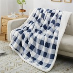 Ponvunory Large Thick Plaid Sherpa Throw BlanketNavy and White 50"x70" Super Soft Plush Heavy Oversized Microfiber Blanket for Sofa Couch Chair Bed