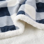 Ponvunory Large Thick Plaid Sherpa Throw BlanketNavy and White 50"x70" Super Soft Plush Heavy Oversized Microfiber Blanket for Sofa Couch Chair Bed