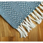 Primitive Rustic Throw Blanket with Decorative Tassel 100% Cotton Throws Geometric Woven Soft Patio Comfy Blankets Teal Blue 50 x 60 Inches