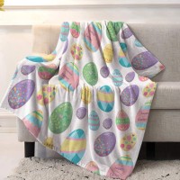 Super Soft Cozy Flannel Fleece Blanket Happy Easter Lightweight Comfy Throw Blanket for Bed Couch Sofa Camping- Colorful Eggs 39 x 49 Inche
