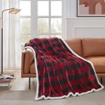 Touchat Sherpa Red and Black Buffalo Plaid Christmas Throw Blanket Fuzzy Fluffy Soft Cozy Blanket Fleece Flannel Plush Microfiber Blanket for Couch Bed Sofa 60" X 70"