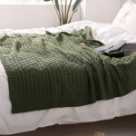 TREELY 100% Cotton Knitted Throw Blanket Couch Cover Blanket50 x 60 Inches Green Forest