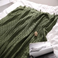 TREELY 100% Cotton Knitted Throw Blanket Couch Cover Blanket50 x 60 Inches Green Forest