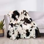 Yiyhuxf Cow Print Blanket Animal Brown Black Milky White Faux Fur Throw Blankets Western Cute Flannel Fleece Decorative Bed Sofa Office Blanket 60"x50"