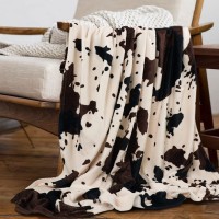 Yiyhuxf Cow Print Blanket Animal Brown Black Milky White Faux Fur Throw Blankets Western Cute Flannel Fleece Decorative Bed Sofa Office Blanket 60"x50"