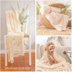 Zenviro The Boho Throw Blanket Cotton Natural 50x60 Hand Made Lightweight Decorative Knitted Blanket Crochet Blankets Macrame Throw Blanket Boho Couch Chair Sofa Bed Picnics Gift Photography