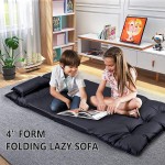Adjustable Floor Sofa Bed with 2 Pillows Folding Futon Couch Leisure Lazy Sofa with 5 Reclining Position PU Floor Sofa for Reading or Gaming in Bedroom Living Room Balcony,Black