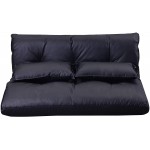 Adjustable Floor Sofa Bed with 2 Pillows Folding Futon Couch Leisure Lazy Sofa with 5 Reclining Position PU Floor Sofa for Reading or Gaming in Bedroom Living Room Balcony,Black