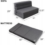 ANONER Fold Sofa Bed Couch Memory Foam with Pillow Futon Sleeper Chair Guest Bed and Fold Out Couch,Washable Cover Twin Size Dark Gray