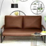 AWQM 46" Small Modern Loveseat Couch Low Back Faux Leather 2-Seat Sofa Couch Love Seat for Bedroom Office Apartment Dorm Studio and Small Space Metal Frame Brown