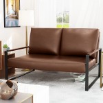 AWQM 46" Small Modern Loveseat Couch Low Back Faux Leather 2-Seat Sofa Couch Love Seat for Bedroom Office Apartment Dorm Studio and Small Space Metal Frame Brown