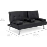 Best Choice Products Faux Leather Upholstered Modern Convertible Folding Futon Sofa Bed for Compact Living Space Apartment Dorm Bonus Room w Removable Armrests Metal Legs 2 Cupholders Black
