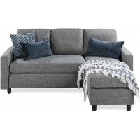 Best Choice Products Linen Sectional Sofa for Home Apartment Dorm Bonus Room Compact Spaces w Chaise Lounge 3-Seat L-Shape Design Reversible Ottoman Bench 680lb Capacity Gray