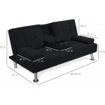 Best Choice Products Linen Upholstered Modern Convertible Folding Futon Sofa Bed for Compact Living Space Apartment Dorm Bonus Room w Removable Armrests Metal Legs 2 Cupholders Black