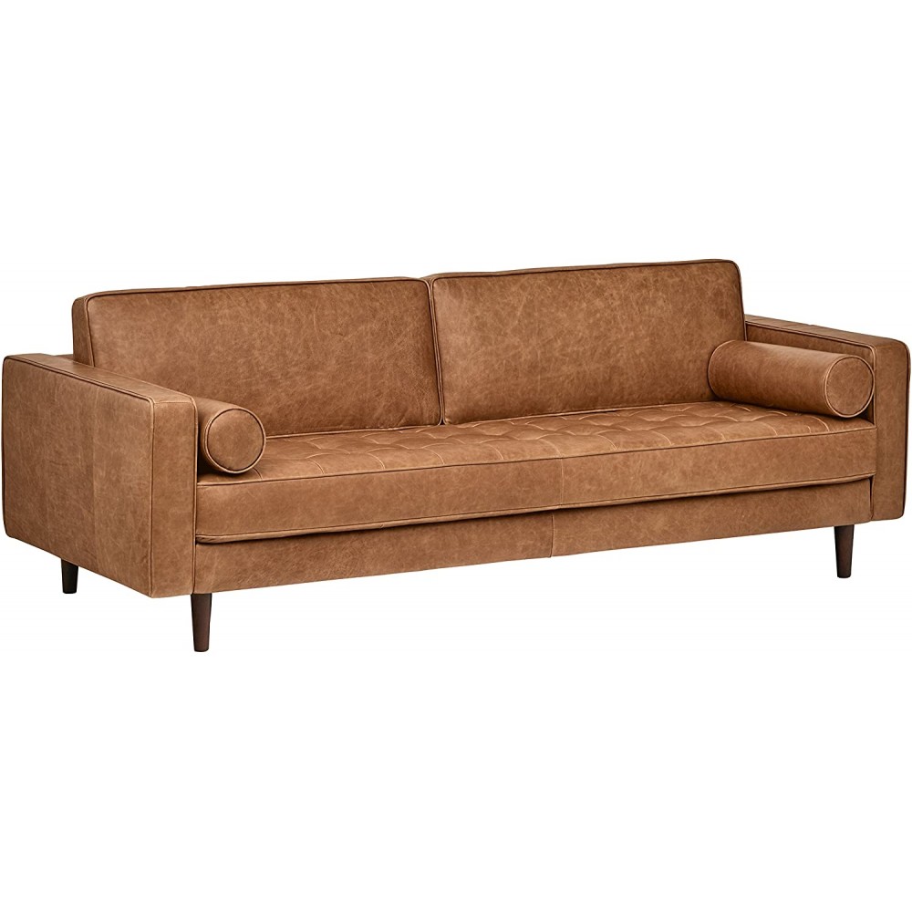 Brand – Rivet Aiden Mid-Century Modern Sofa Couch 86.6"W Cognac Leather