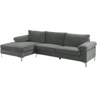 Casa Andrea Milano LLC Modern Large Velvet Fabric Sectional Sofa L Shape Couch with Extra Wide Chaise Lounge Grey