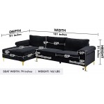 Casa Andrea Milano Modern Sectional Sofa L Shaped Velvet Couch with Extra Wide Chaise Lounge and Gold Legs Large Black