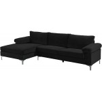 Casa Andrea Milano Modern Sectional Sofa L Shaped Velvet Couch with Extra Wide Chaise Lounge Large Black