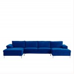 Casa AndreaMilano Modern Large Velvet Fabric U-Shape Sectional Sofa Double Extra Wide Chaise Lounge Couch Royal Blue