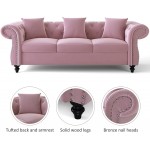 Chesterfield Sofa Tufted Velvet Upholstered 3-Seater Sofa Scrolled Arms with Nailhead Decoration,3 Pillows Included 80 * 31.5 * 32"