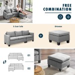 Flamaker Convertible Sectional Sofa L-Shaped Couch 3-seat Modern Fabric Reversible Sofa Couch Light Grey