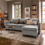 Flamaker Convertible Sectional Sofa L-Shaped Couch 3-seat Modern Fabric Reversible Sofa Couch Light Grey