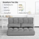 Giantex Adjustable Floor Sofa Foldable Lazy Sofa Sleeper Bed 6-Position Adjustable Suede Cloth Cover Floor Gaming Sofa Couch with 2 Pillows for Bedroom Living Room Balcony Gray