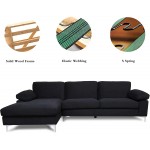 HOMMOO Modern Sectional Sofa Couch for Living Room Velvet L Shaped Chaise Couch with Metal Leg Left Hand Facing 3 Seat Sofa Couch Black