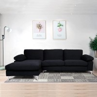 HOMMOO Modern Sectional Sofa Couch for Living Room Velvet L Shaped Chaise Couch with Metal Leg Left Hand Facing 3 Seat Sofa Couch Black