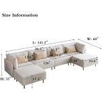HOMMOO Reversible Sectional Sofa Couch Modern U Shaped Sofa with 2 Ottoman for Living Room Linen Fabric 4 Seat Sofa with Metal Legs Modular Sofa Couch with Chaise Beige