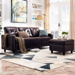 HONBAY Convertible Sectional Sofa Couch L Shaped Sofa Couch with Faux Leather Sectional for Small Apartment Brown