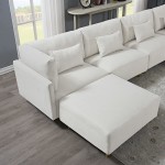 Kevinplus Convertible Sectional Sofa Modern Luxury U Shaped Couch with Metal Legs 4 Seat Sofa with 2 Ottoman Chaise Beige