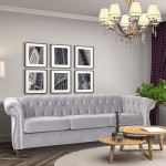 Large Sofa Three-seat Sofa Classic Tufted Chesterfield Settee Sofa Modern 3 Seater Couch Furniture Tufted Back for Living Room Grey