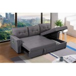 Lilola Home Reversible Sleeper Sectional Sofa with Storage Chaise and Pocket Dark Gray