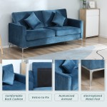 MELLCOM 74'' Mid-Century Modern Oversize Loveseat Velvet Fabric Upholstered 2-Seat Sofa Couch with Pillow Back,Silver Metal Legs for Living Room Bedroom Office Apartment Dorm Studio,Blue