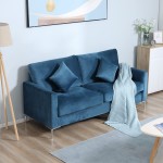 MELLCOM 74'' Mid-Century Modern Oversize Loveseat Velvet Fabric Upholstered 2-Seat Sofa Couch with Pillow Back,Silver Metal Legs for Living Room Bedroom Office Apartment Dorm Studio,Blue