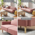 Mopio Chloe Futon Sofa Bed Convertible Sleeper Sofa with Tapered Legs 77.5" W Small Splitback Sofa for Living Room Old Rosa Red Velvet