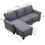 Nolany Reversible Sectional Sofa Couch for Small Apartment L Shape Sofa Couch 3-seat Sectional Couch Dusty Grey